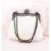 Evening Bag - Beaded w/ Rhinestoned Frame - White - BG-38694WT